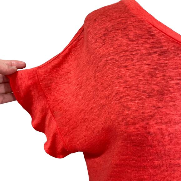 ANTHRO Eri + ali Coral Red Linen Cross Back Flutter Tee SM Beachy Summer Casual - Picture 6 of 9